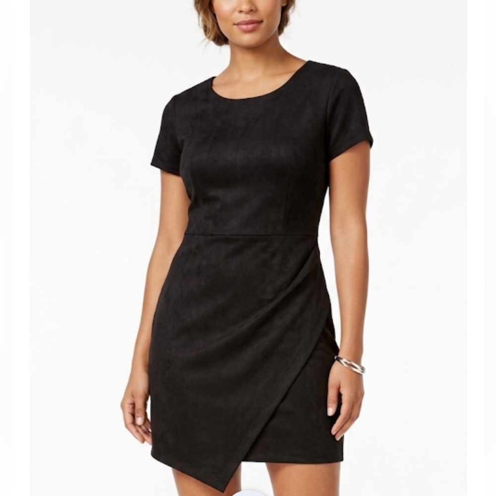 Aqua Black faux suede Asymmetrical Short Sleeve Dress size S